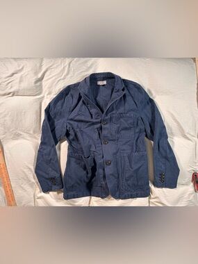 Wallace & Barnes Chore Blazer Jacket 38S Navy Blue Button Up Linen Cotton Coat
